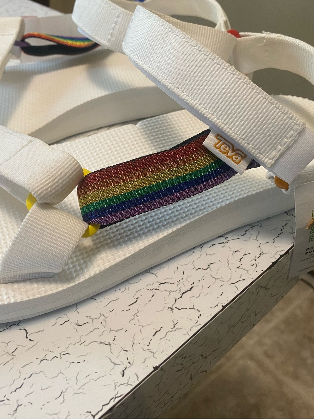 Teva White Sandals with Rainbow Webbing Detail - Picture 2 of 5